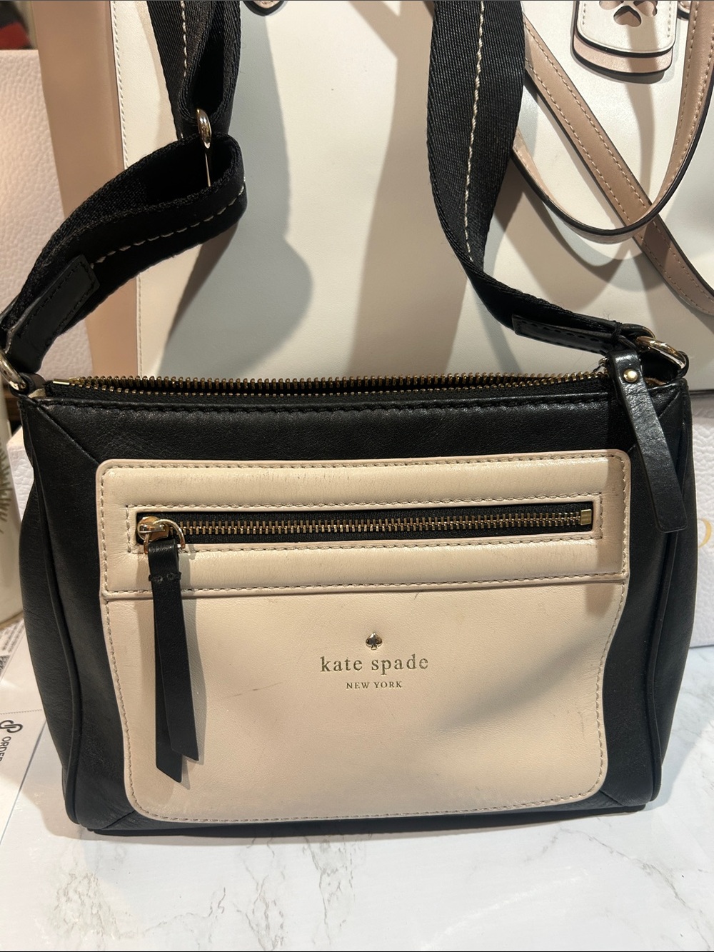 kate spade Black and Cream Leather Crossbody Bag